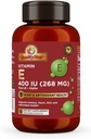 Vitamina E Capsule pentru Imunitate, Inimă, Piele şi Sănătate Antioxidantă - 100% Vegan capsule o dată pe zi 90 capsule a 400 UI (268 mg)