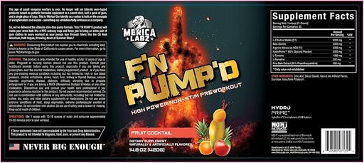'Merica Labz F'N Pump'D Stimulant Free, Nitric oxid,Fully Dosed, Pump PreWorkout pulbere (20 Servings) (Frut Cocktail)
