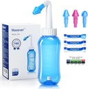 MAOEVER Neti Pot Sinus Clătire Sticluță cu 100 Pachete de sare Nasal Spălați nas Cleaner Presiune Clătire Nasal Irigare pentru Adult & Kid BPA gratuit 300 ML cu termometru adeziv (albastru)