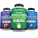 Nutrivein Premium TUDCA, Berberine Suplimente, și Ashwagandha Suplimente Bundle: Complex Berberine de mare absorbție, extract rădăcină Ashwagandha, & TUDCA pentru detox, Vitality & Well-Being