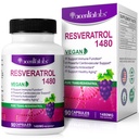 100% Resveratrol natural - 1480 mg per servire, 90 Capsule vegetale, 99% Trans-Resveratrol pur, Antioxidant pentru imbatranire sanatoasa, Brain & inima suport
