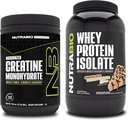NutraBio Creatina Monohidrat, Nearomate, 300g și Whey Proteine Izolat, Unt de arahide de ciocolată, Supliment Bundle - Energie musculară, creștere musculară Lean, recuperare, și puterea