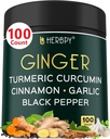 5in1 Ginger si Suplimente Turmerice cu Ceylon Scorțișoară, Usturoi - Digestia, Imun, Brain & Heart Health Support - 100 capsule Vegane