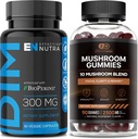 Eficient NUTRA DIM Supliment 300mg & ciuperci Gume 2500mg - Extra Putere DIM + Complex de ciuperci pentru Echilibrul hormonului de estrogen, Tratamentul Acnee & POSS, Suport imun & Energie