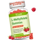 L-Metilfolat 15 mg Gummies cu metil B12, Folate Supplement for Mood, Brain Health, Immune Support, Raspberry Flavor, 60 Count