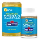 Qunol Advanced Omega 3 Krill and Fish Oil Complex, 10x Better Biodisponibility, One Pill Dose, 250mg EPA & DHA, Supports Brain, Eye, Heart and Joint Health, 90 Count (Pack of 1)