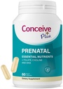 Conceive Plus Vitamine prenatale pentru femei Supliment - Multivitamine cu acid folic pentru sarcina Vegan, colină, fier - Pre Natal Vitamine DHA, non OMG - Vitamina de maternitate pentru creier si ochi 60 capsule