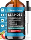 Ashwagandha & Turmeric Picături lichide - Vitamina C, Moss de mare, Oţet de cidru de mere, Oţet de măsline - Picături lichide Vegane pentru suport global de wellness & Imunitate vitală (Limonadă de ghimbir de fructe de pădure, 60ml)
