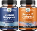 Bundle of Complete Eye Health Supplement for Adults for Vision Dry Eyes Pressure and Blue Light Protection and Vitamin B Complex Adult Multivitamine for Immune Support Mood Boost and Memory Supplement